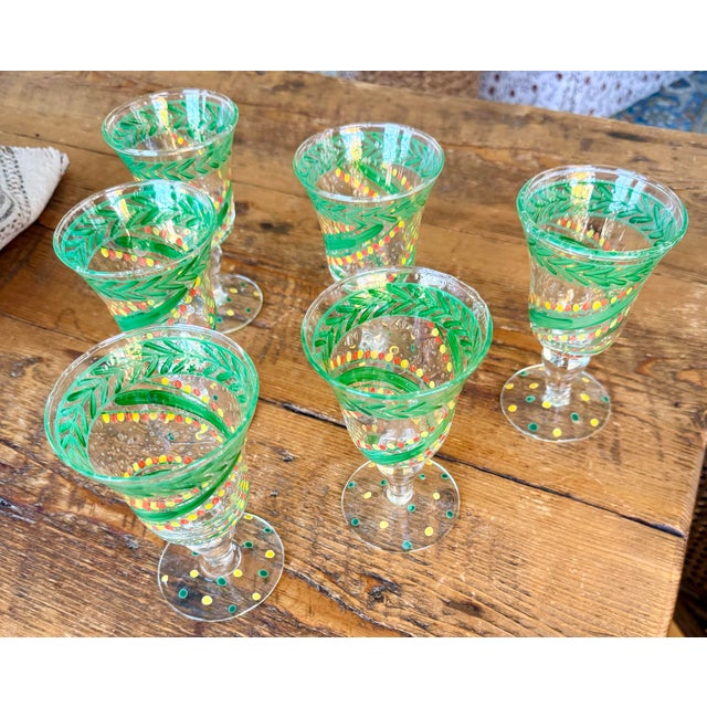 Vintage Vietri Hand-Painted Festive Glass Goblets - Set of Six For Sale In New York - Image 6 of 12