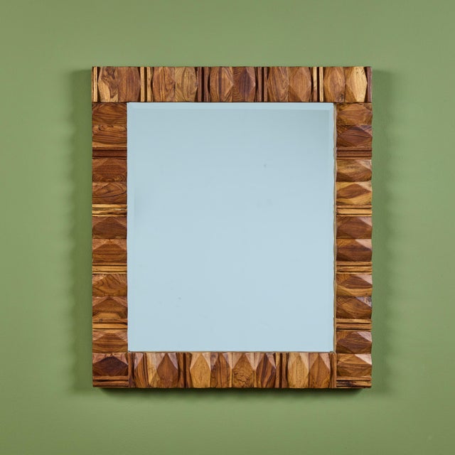 Walnut Brutalist Wall Mirror For Sale - Image 10 of 12