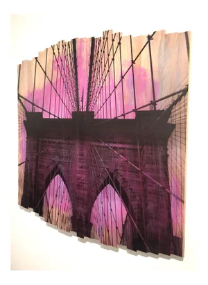 Brooklyn Bridge IV, Sunset Magenta, Mixed Media Photograph on Wood, 2017
