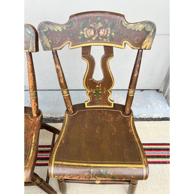 Set of 6 Paint Decorated Farmhouse Kitchen Chairs, Lancaster County, Pa Circa 1850’s For Sale - Image 4 of 12