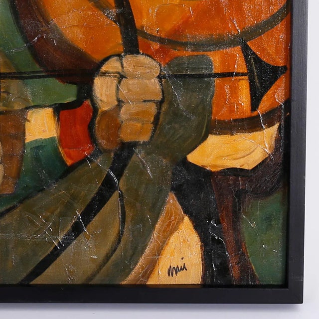 Mid-Century Modern Mid-Century Modernist Oil Painting on Canvas of an Archer For Sale - Image 3 of 9