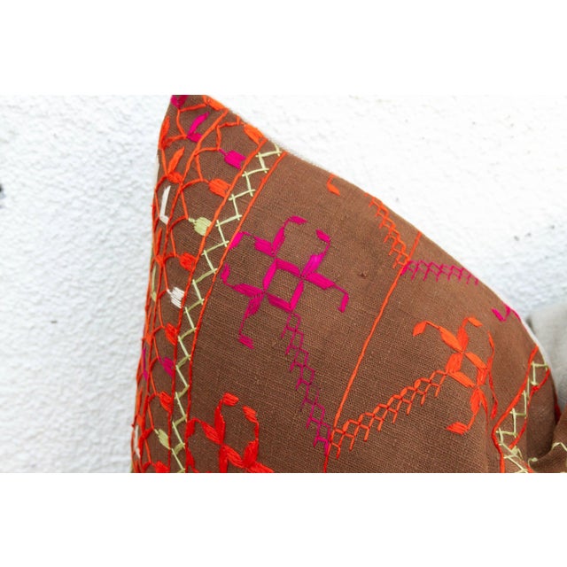 Malwa Medallion, Antique Phulkari Lumbar Pillow Cover For Sale - Image 4 of 7