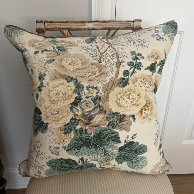 Custom 22” Pillow in Lee Jofa Althea Floral Linen and Custom Details Down Insert