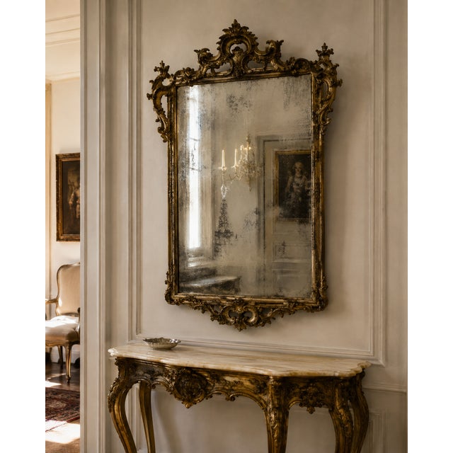 Antique Neapolitan Louis XV Giltwood Mirror with Mercury Glass, 19th Century For Sale - Image 9 of 10