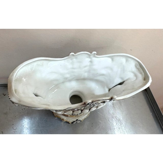 Hollywood Regency Capodimonte White/Gold Gilt Cherub Pedestal Bowl or Planter For Sale - Image 3 of 6