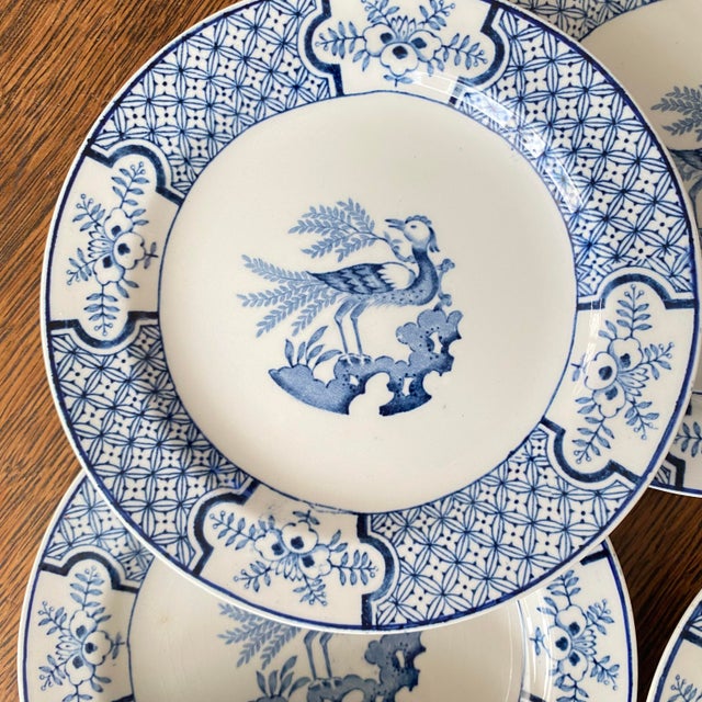 Wood & Son Antique Blue & White Transferware Bread Plates by Wood & Sons Made in England "Yuan" Pattern - Set of 8 For Sale - Image 4 of 9