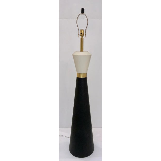 Currey & Company Currey & Co. Modern Black and White Leather Floor Lamp Prototype For Sale - Image 4 of 4