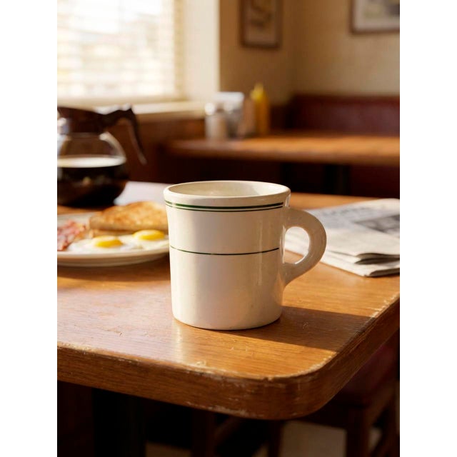Vintage Homer Laughlin Best China Restaurant Coffee Mugs, Classic American Diner Ware, Green Stripe - Set of 4 For Sale - Image 4 of 5