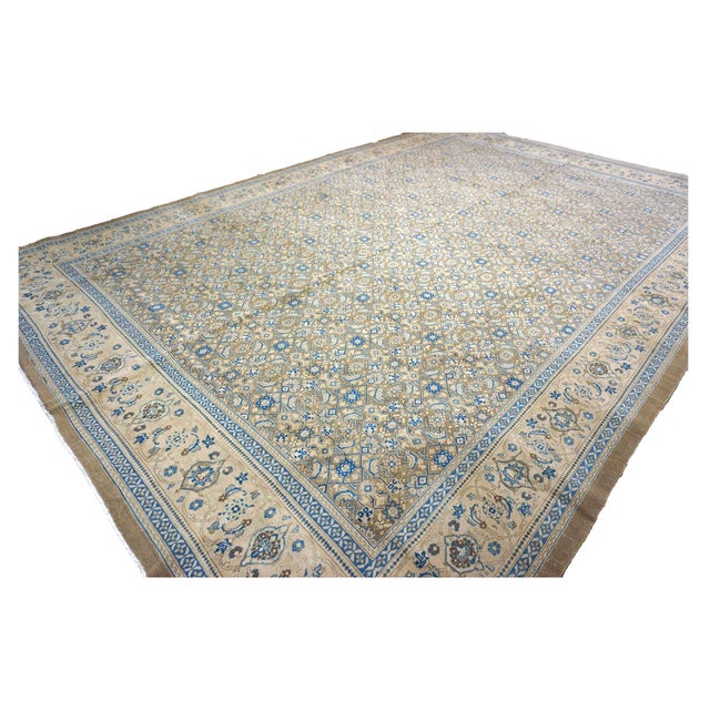 Persian Antique Persian Sultanabad Wool 12x17 Tan, Grey & Light Blue Handmade Area Rug #1142501 For Sale - Image 3 of 8
