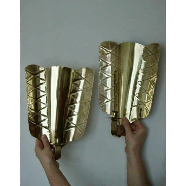 Mid-Century Swedish Brass Shield-Shaped Sconces, Set of 2 For Sale - Image 16 of 18