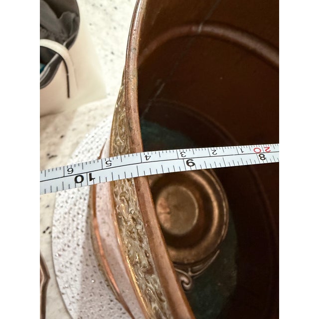 Antique Copper & Repoussé Brass Victorian-Style Wastepaper Basket / Decorative Waste Bin For Sale - Image 12 of 12