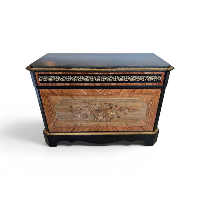 Mid-Century Modern Vintage Chest of Drawers with Blockboard and Brass Inlays, 1950s For Sale - Image 3 of 14
