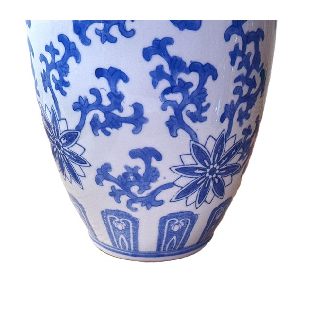 Ceramic Blue and White Chinoiserie Porcelain Vase For Sale - Image 7 of 10