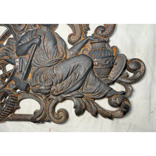 Antique Ornate 19th Century French Cast Iron Vulcan and Felicitas Wall Plaque For Sale - Image 10 of 12