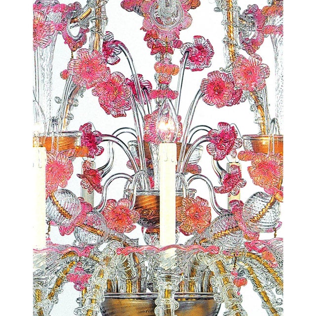 Ca Rezzonico Venetian Chandelier in Transparent and Pink Floral Murano Glass by Simoeng for Simoeng For Sale - Image 6 of 7
