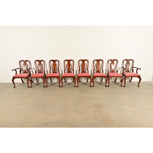 Queen Anne Henkel Harris Queen Anne Solid Cherry Wood Dining Chairs, Set of Eight For Sale - Image 3 of 14