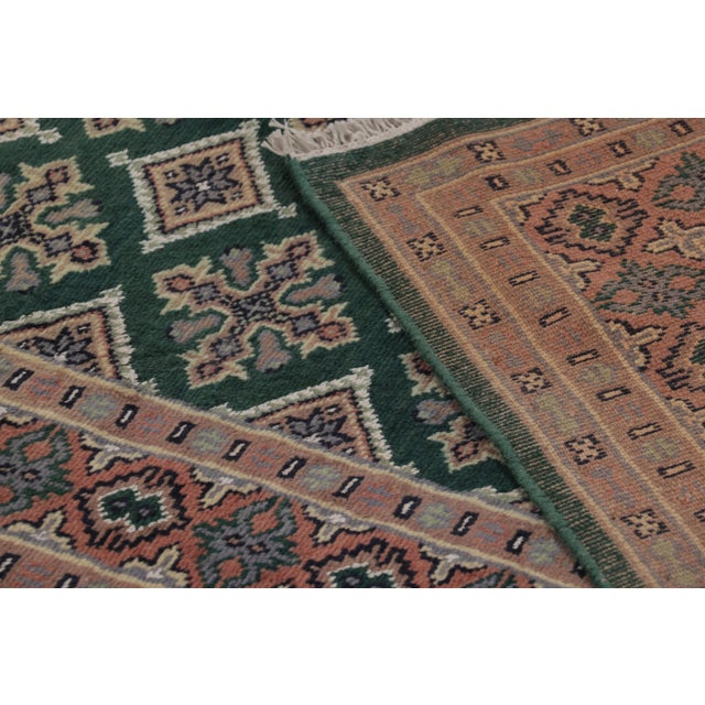 Green Vintage Bokhara Rug in Forest Green With Pink Geometric Patterns - Rug & Kilim For Sale - Image 8 of 8
