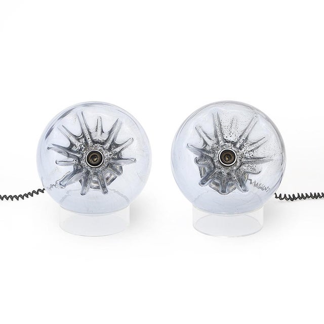 Mid-Century Modern Murano Glass Table Lamps with Gold Leaf Inclusions, 1970s, Set of 2 For Sale - Image 3 of 14