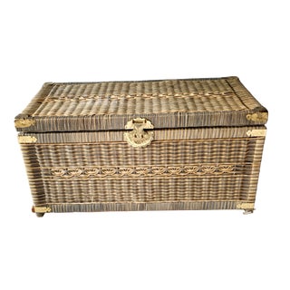 Vintage Woven Clothes Box with Brass Fittings For Sale