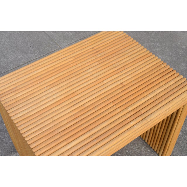 Wood VIntage 70s Boho Split Reed Side Table For Sale - Image 7 of 12