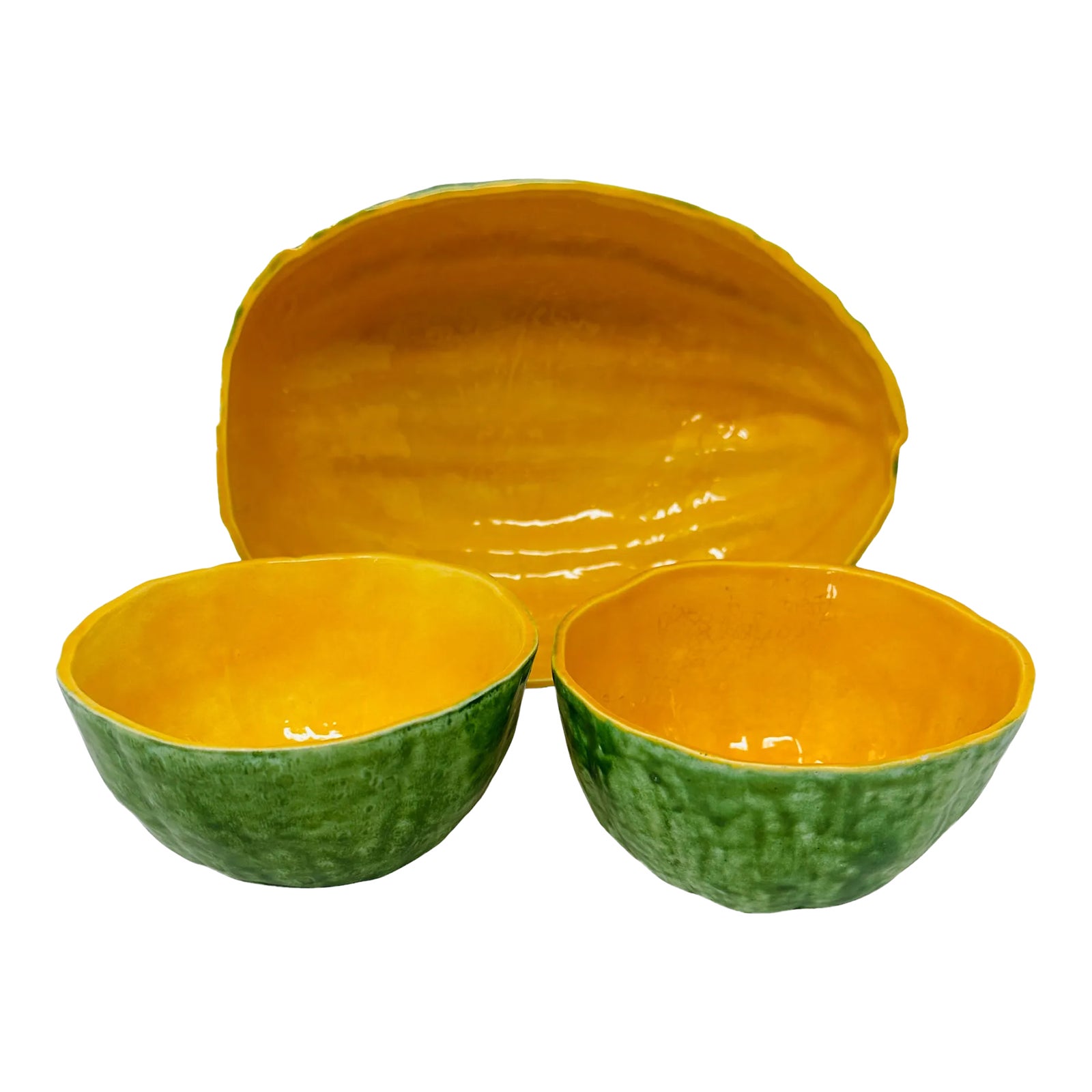 Picture of Vintage Hand Painted Ceramic Melon Bowls a Set of 3 | Chairish