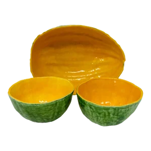 Vintage Hand Painted Ceramic Melon Bowls a Set of 3