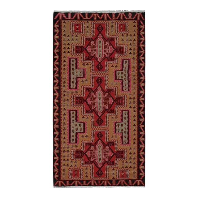 1950s Vintage Persian Kilim With Red Medallions on a Gold Field For Sale