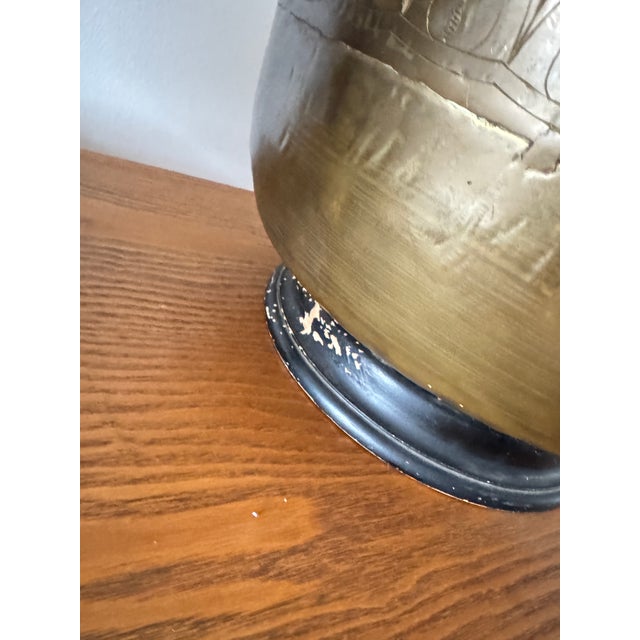 Vintage Hollywood Regency Engraved Brass Urn Table Lamps - a Pair For Sale - Image 12 of 12