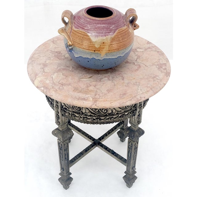 c1920s Round Pink Marble Top Cast Metal Base Side End lamp Table Stand For Sale - Image 6 of 11