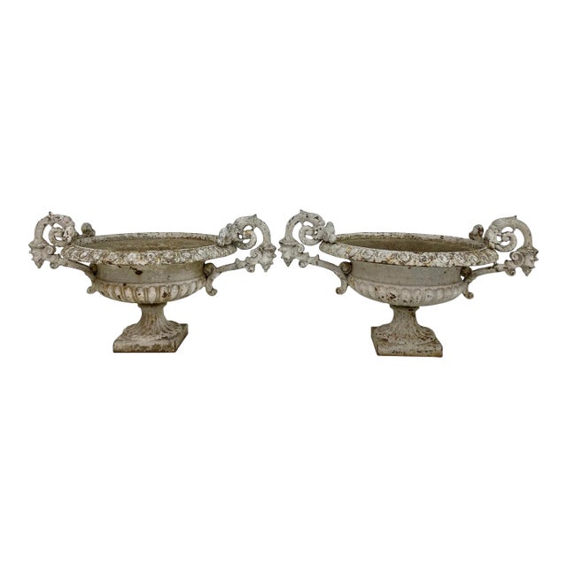 Late 19th Century Cast Iron Garden Urns- a Pair For Sale