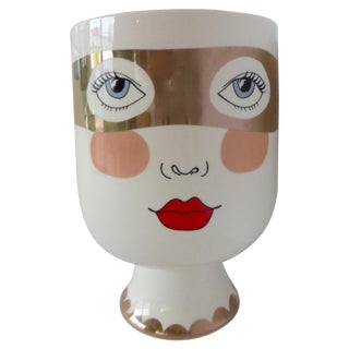 Ceramic Hand Painted Face Vase For Sale