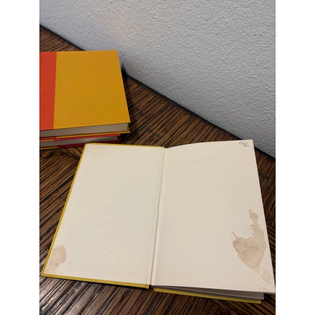 Paper Vintage Citrus Monochromatic Hardcover Book Stack - Set of 3 - Tangerine Orange & Lemon Yellow - Mid-Century Nyc Counterculture Decor For Sale - Image 7 of 12