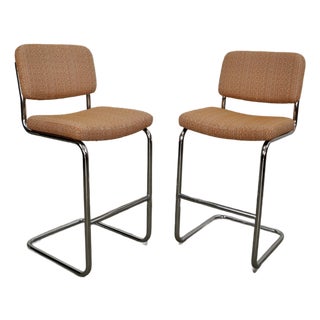 Mid-Century Modern Cesca Chrome Bar Stools by Chomcraft - A Pair For Sale