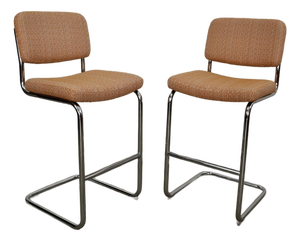 Mid-Century Modern Cesca Chrome Bar Stools by Chomcraft - A Pair