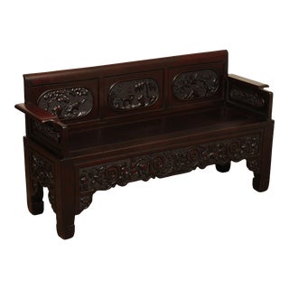 Antique Chinese Carved Rosewood Chinoiserie Bench For Sale