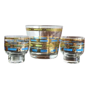 Culver Empress Footed Whiskey Rocks Glasses & Ice Bucket - Set of 3