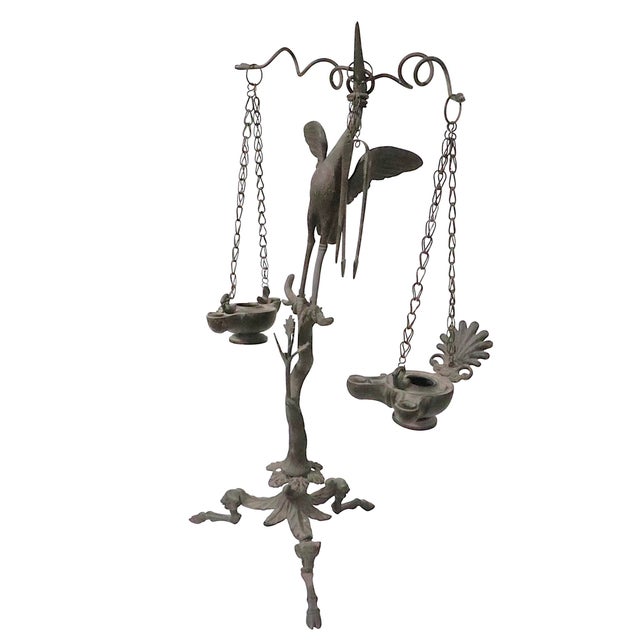 19th C. Grand Tour Candlesticks Bronze Heron Oil Lamps Made in Italy For Sale - Image 11 of 18
