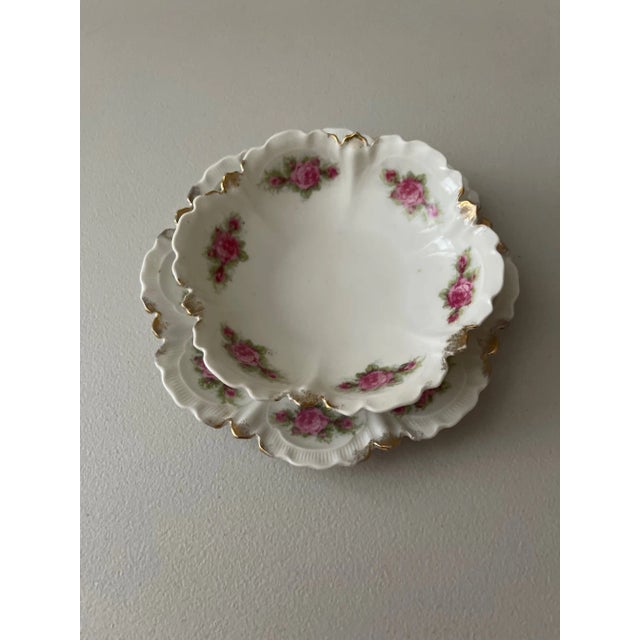 Vintage German Small Plate and Candy Dish, Pink Roses With Gold Trim- Set of 2 For Sale - Image 4 of 6