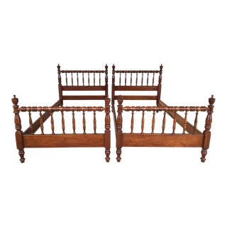 Vintage High Quality Solid Cherry Spindle Style Twin Poster Beds - a Pair For Sale