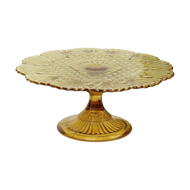 Art Deco Amber Cake Stand in Pressed Glass, 1930s For Sale - Image 3 of 14