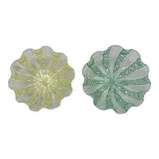 Hand-Blown Glass Dessert Bowls With Swirled Ribbon Motif - Set of 2 For Sale