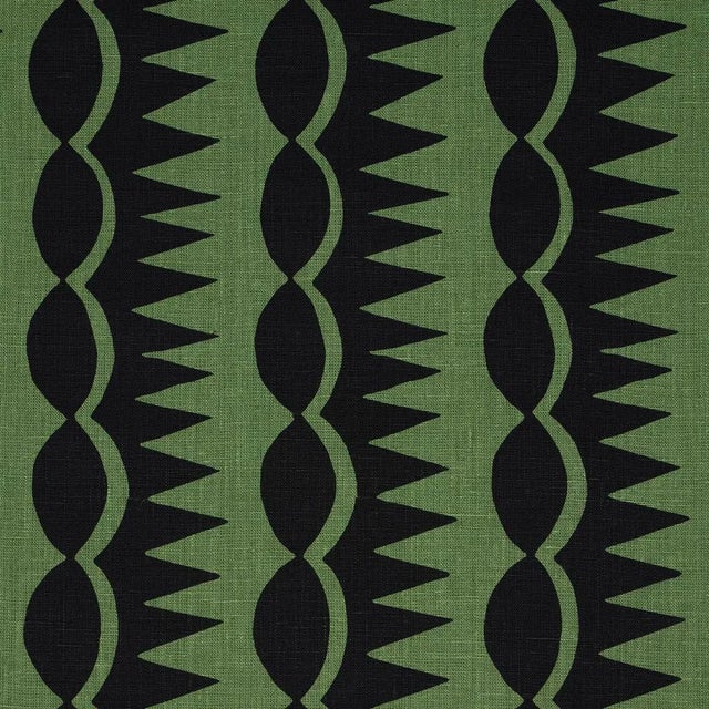 Abstract Schumacher x Drusus Tabor Dagger Stripe Fabric in Black on Green For Sale - Image 3 of 4