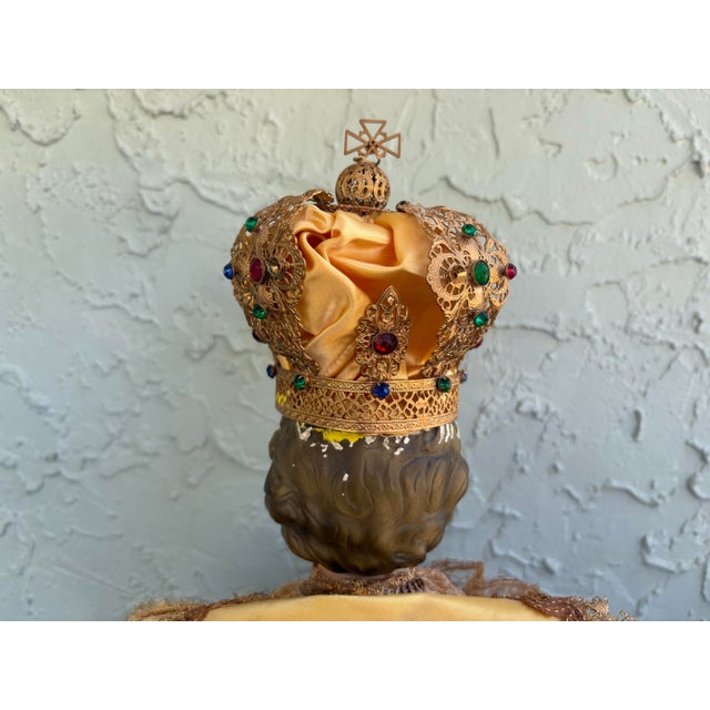 Vintage Child Jesus of Prague Religious Statue With Crown & Embellished Lace Robes For Sale - Image 11 of 12