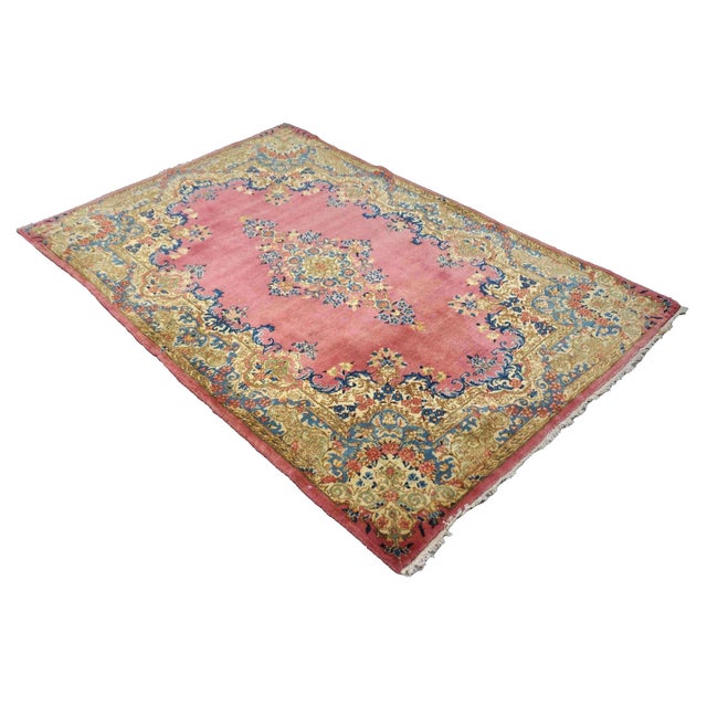 1930s Antique Persian Kerman Wool 4x6 Rose, Blue & Ivory Handmade Area Rug #9902283 For Sale - Image 5 of 7