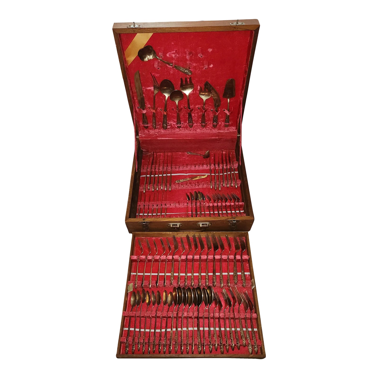 Couverts Vintage Siam Buddha – 20 Pièces – Manche Bois De Rose Et Laiton – Rouge