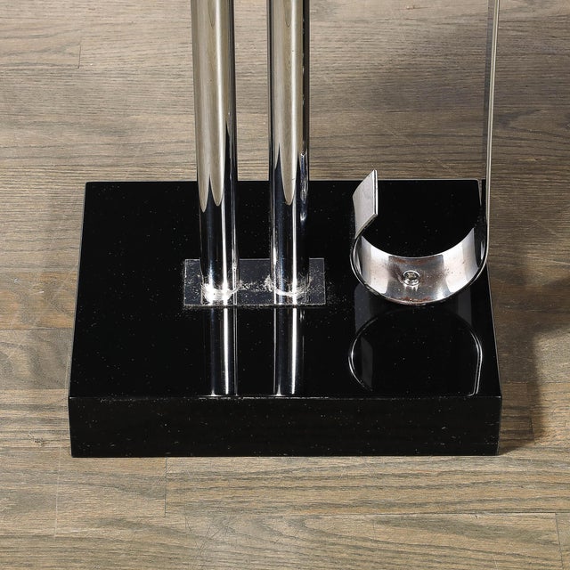 1930s Art Deco Black Lacquer & Chrome Streamlined End Table W/ Scroll Detail by Belmet For Sale - Image 5 of 15