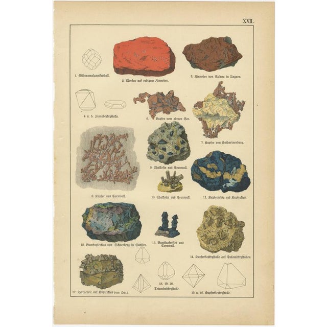 Blue Antique Mineralogy Chromolithographs of Gold, Silver and Copper, 1888, Set of 3 For Sale - Image 8 of 9