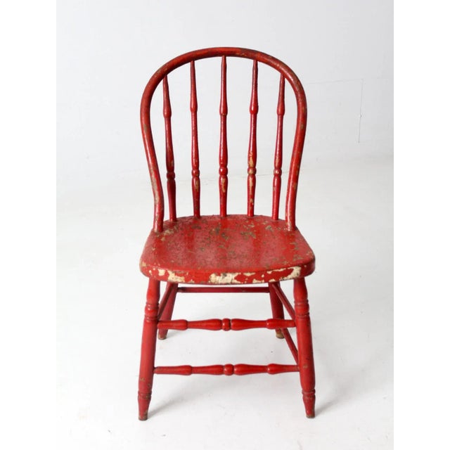 Early 20th Century Antique Red Spindle Back Chair For Sale - Image 5 of 12