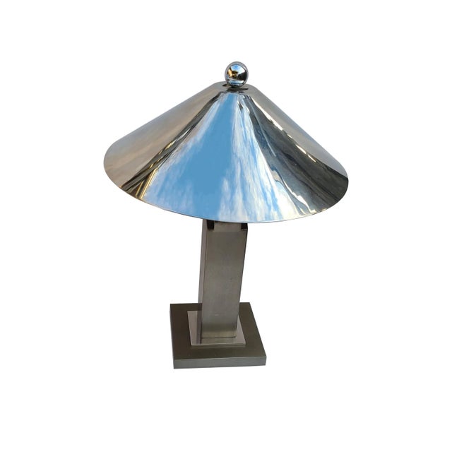 Metal Restored Pair of Formidable Steel Table "Arquitectura" Table Lamps With Original Finials by Sergio Orozco for Brueton For Sale - Image 7 of 12