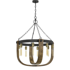 Apulia Rustic Wood & Iron Chandelier, 30" Round, 8-Light Industrial Farmhouse, New in Box